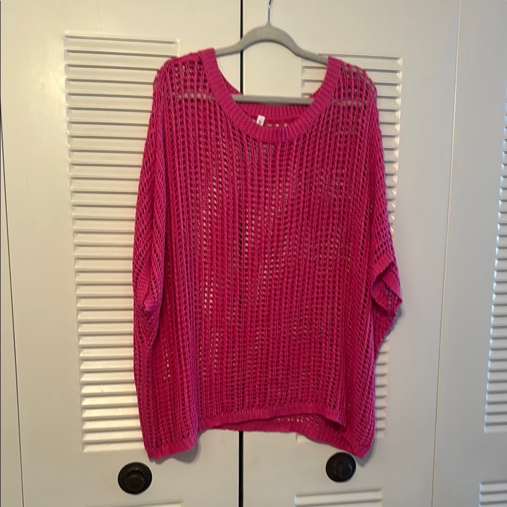 Hot Pink Oversized Crew Neck Sweater